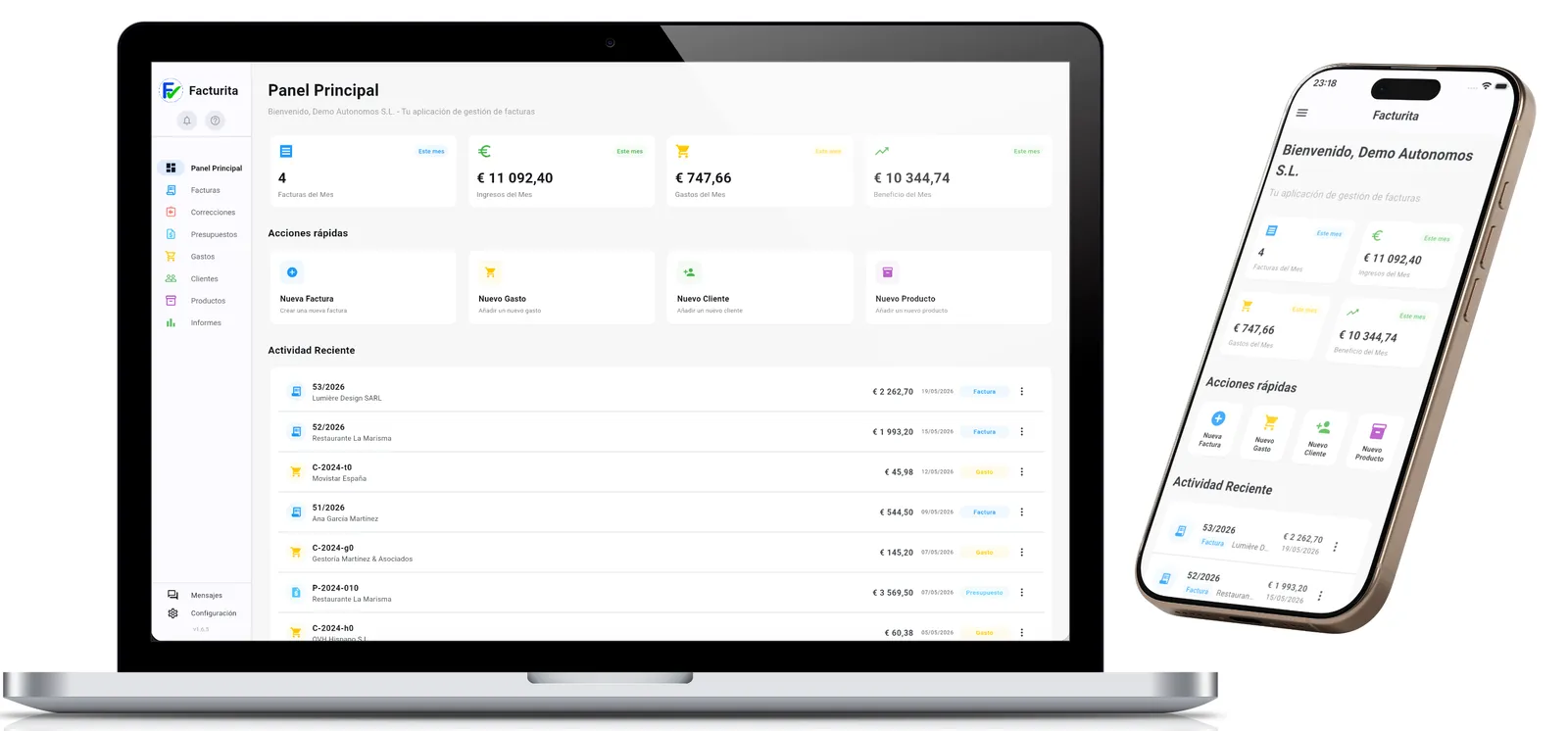 Panel web y móvil con métricas del mes