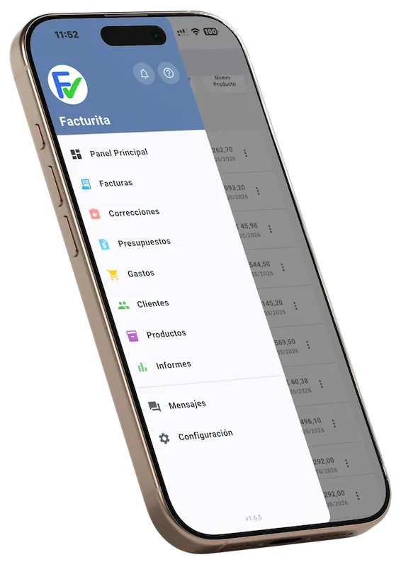 Captura de la app móvil Facturita